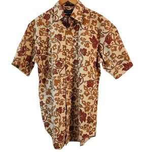 Daniel Crimieux floral print button front shirt sleeve pocket collar shirt small